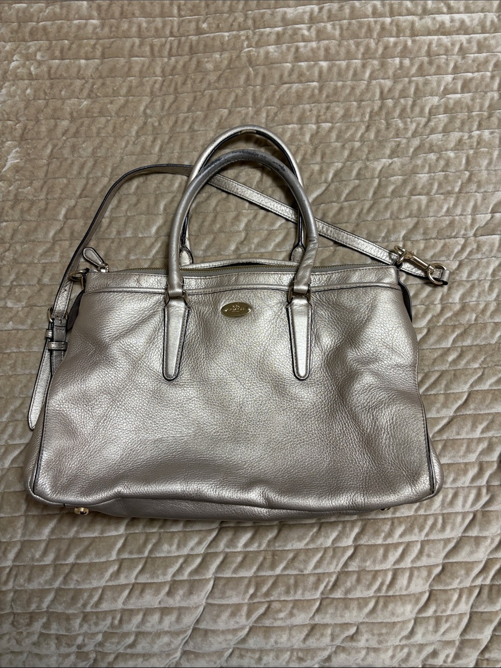 Coach Gold Leather Satchel Handbag with Removable Strap